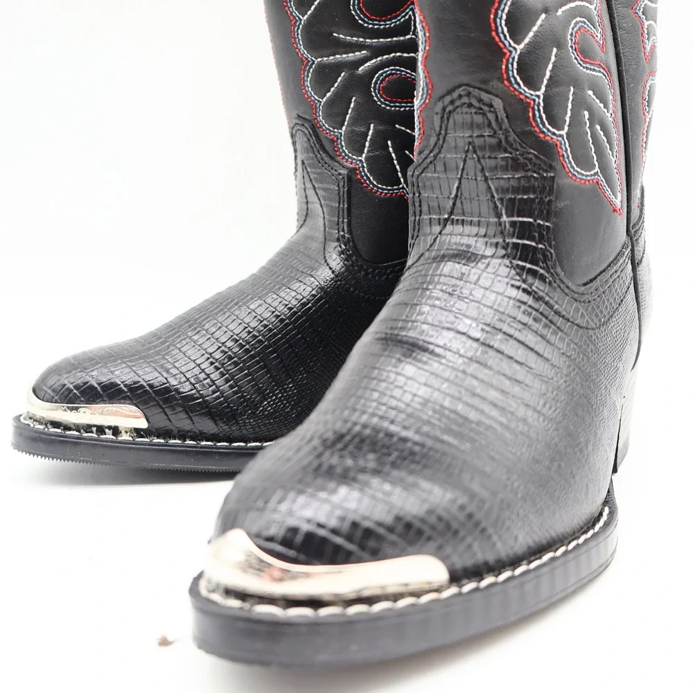 Laredo Western Cowboy Boots Kids Size 2D Vintage Black Lizard Embossed 28-2230-6